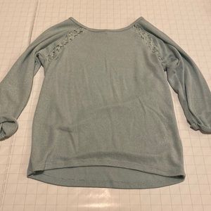 Pale teal half-sleeve with fun flowered mesh
